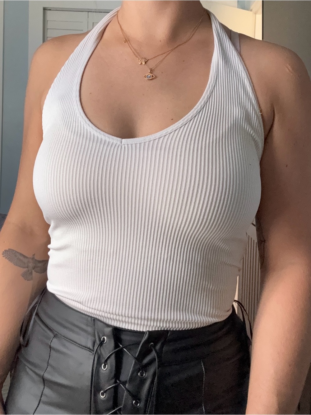 Urban Outfitters White Ribbed Halter Tank